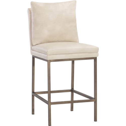 Paige Counter Stool in Cream Leatherette & Antique Brass Iron